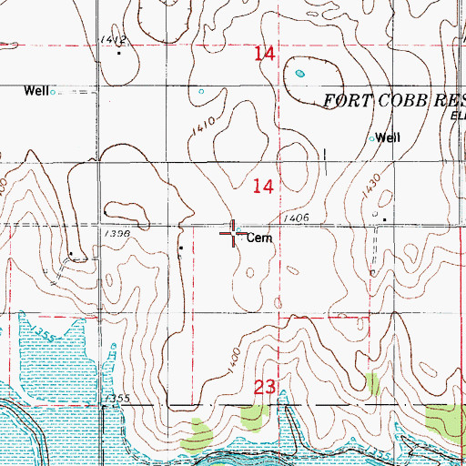 Topographic Map of Radford Cemetery, OK