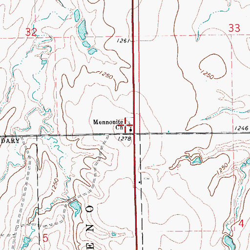Topographic Map of Mennonville Mennonite Cemetery, OK