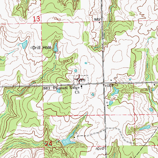 Topographic Map of Pleasant Ridge Cemetery, OK