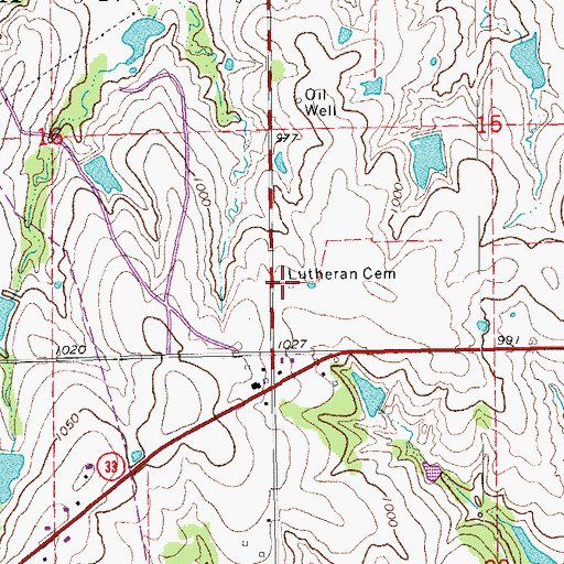 Topographic Map of Lutheran Cemetery, OK