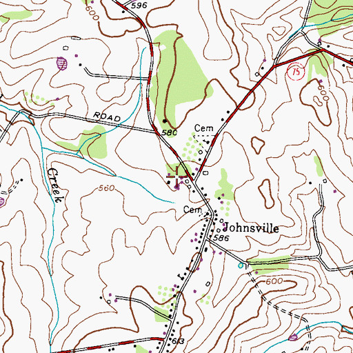 Topographic Map of Johnsville Farms, MD