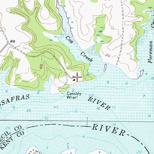 Topographic Map of Cassidy Wharf Farm, MD
