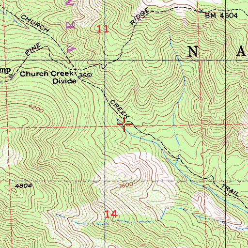 Topographic Map of Church Creek Trail, CA
