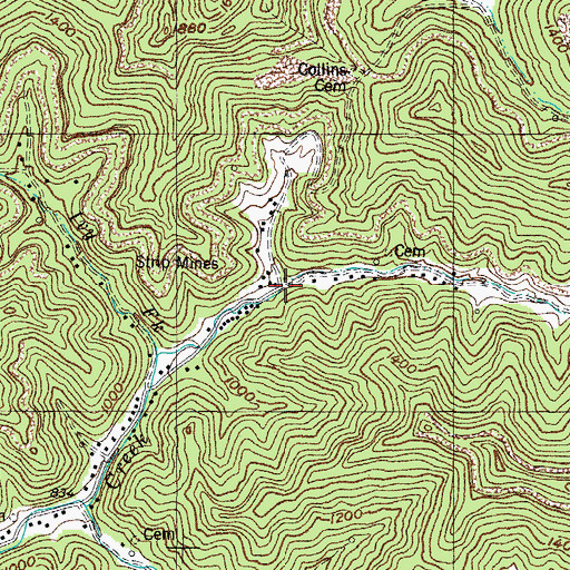 Topographic Map of Left Fork Upper Chloe Creek, KY