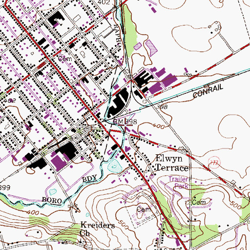 Topographic Map of Doe Run, PA