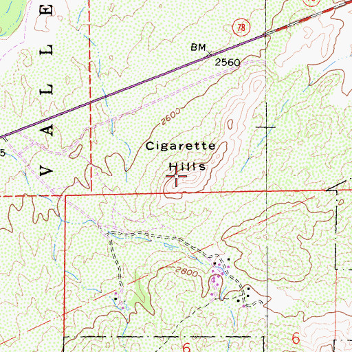 Topographic Map of Cigarette Hills, CA