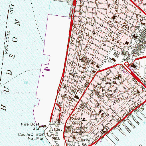 Topographic Map of 9/11 Memorial South Pool, NY