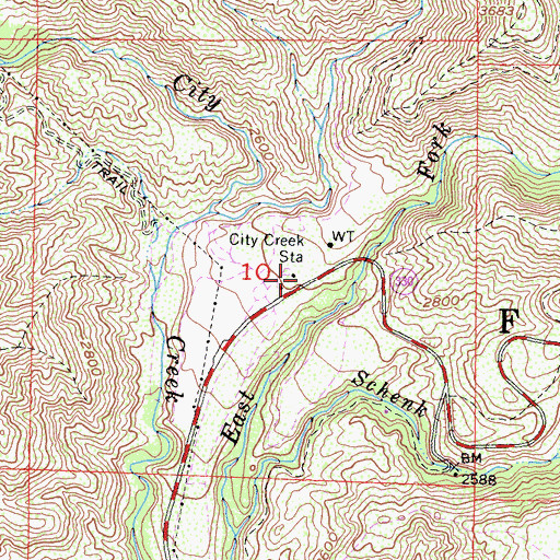 Topographic Map of City Creek Station, CA