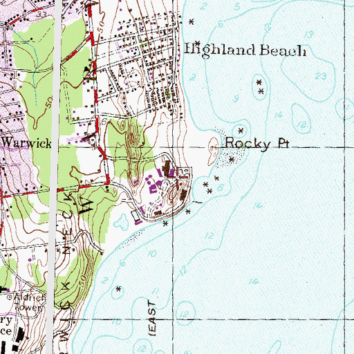 Topographic Map of Rocky Point Amusement Resort, RI