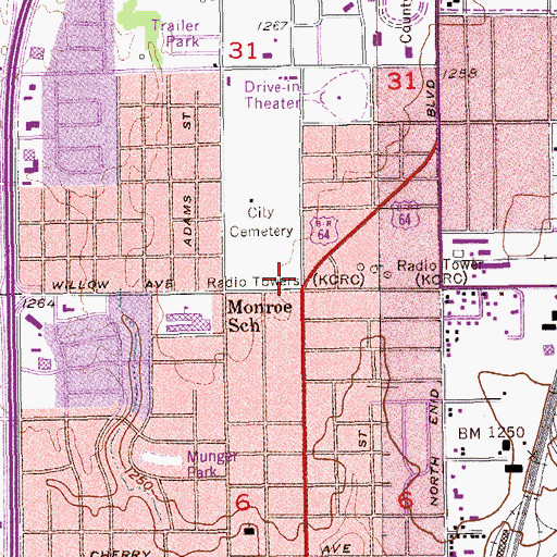 Topographic Map of Calvary Catholic Cemetery, OK