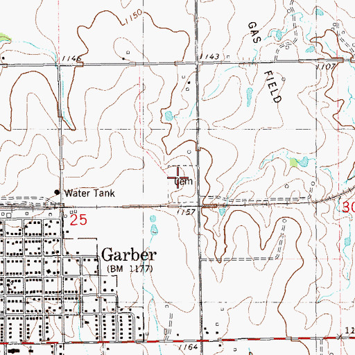 Topographic Map of Garber Cemetery, OK