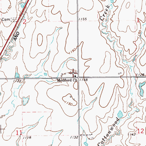 Topographic Map of Medford Mennonite Cemetery, OK
