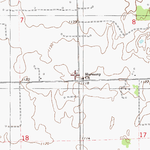Topographic Map of Harmony Cemetery, OK