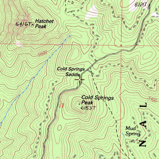 Topographic Map of Cold Springs Saddle, CA