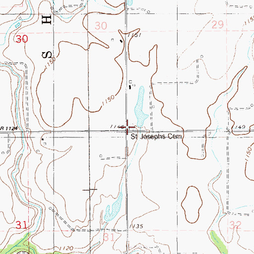 Topographic Map of Saint Joseph's Catholic Cemetery, OK