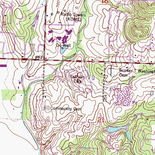 Topographic Map of Calvary Cemetery, OK