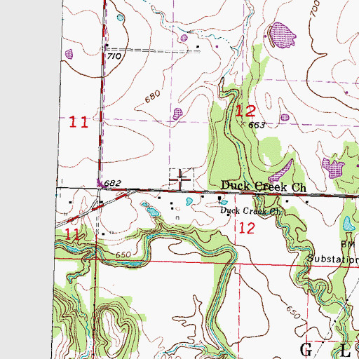 Topographic Map of Duck Creek Cemetery, OK