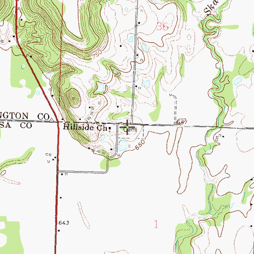 Topographic Map of Hillside Mission Cemetery, OK