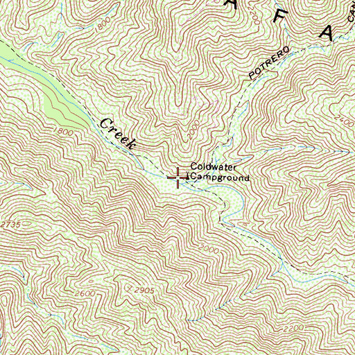 Topographic Map of Coldwater Campground, CA