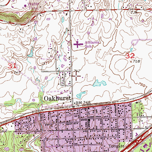 Topographic Map of Meadowbrook Cemetery, OK