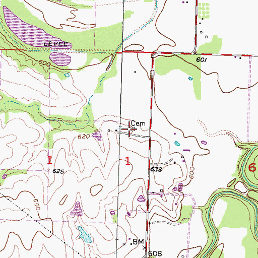 Topographic Map of Sanger Cemetery, OK