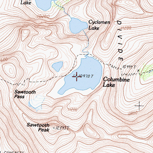 Topographic Map of Columbine Lake, CA