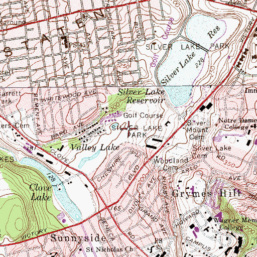 Topographic Map of Silver Lake Golf Course, NY