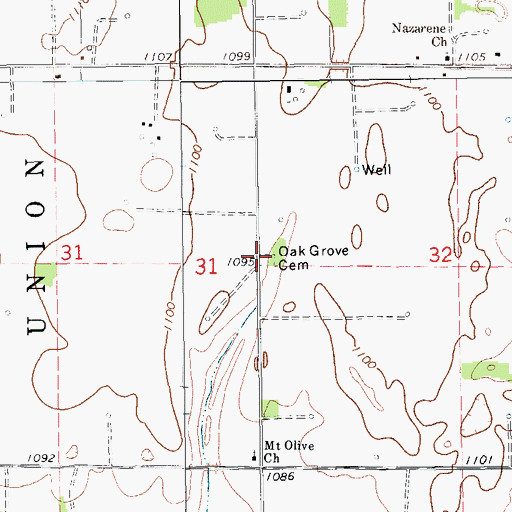 Topographic Map of Oak Grove Cemetery, OK