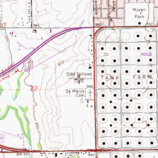 Topographic Map of Ponca City Independent Order of Odd Fellows Cemetery, OK