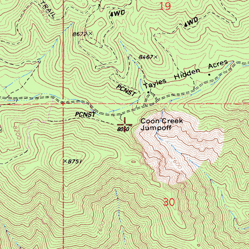 Topographic Map of Coon Creek Jumpoff, CA