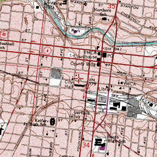 Topographic Map of Tecumseh Building, OH