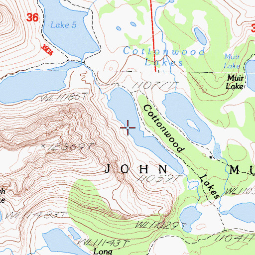Topographic Map of Cottonwood Lakes, CA
