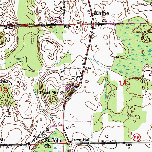 Topographic Map of Rhinestone Farms, WI
