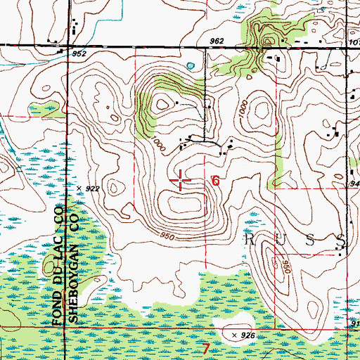 Topographic Map of Toronto Farms, WI