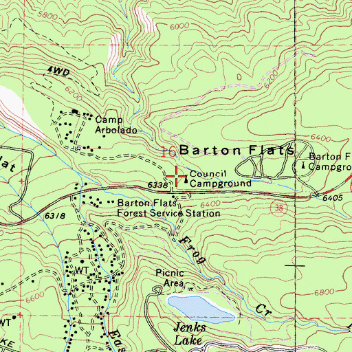 Topographic Map of Council Campground, CA