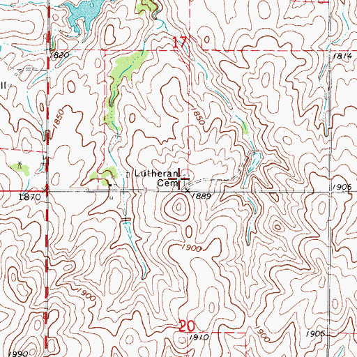 Topographic Map of Lutheran Cemetery, OK