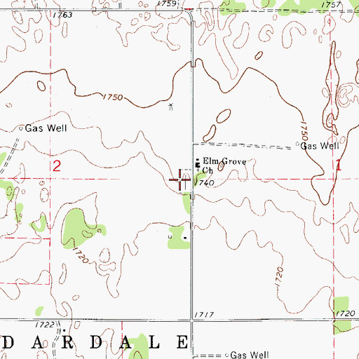 Topographic Map of Elm Grove Cemetery, OK