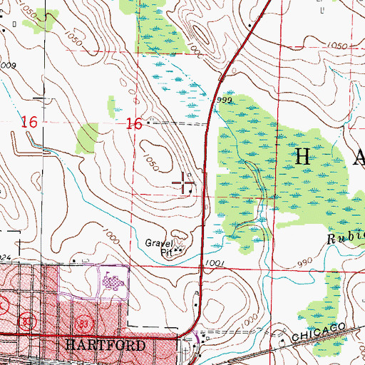 Topographic Map of Becker Farms, WI