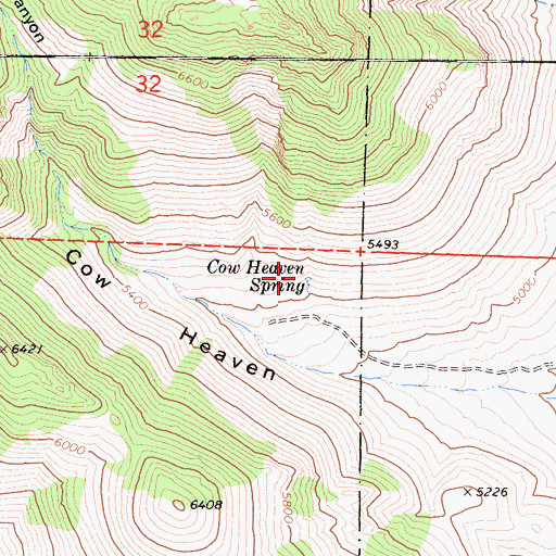 Topographic Map of Cow Heaven Spring, CA