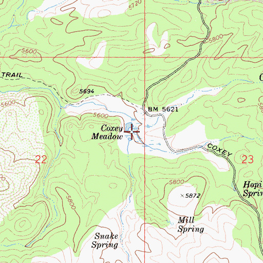 Topographic Map of Coxey Meadow, CA