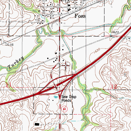 Topographic Map of Foss Cemetery, OK