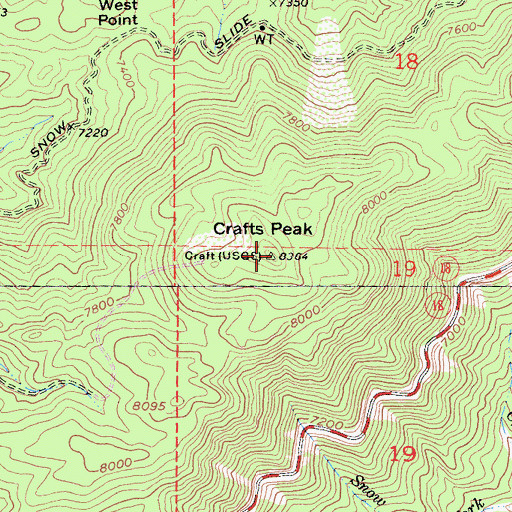 Topographic Map of Crafts Peak, CA