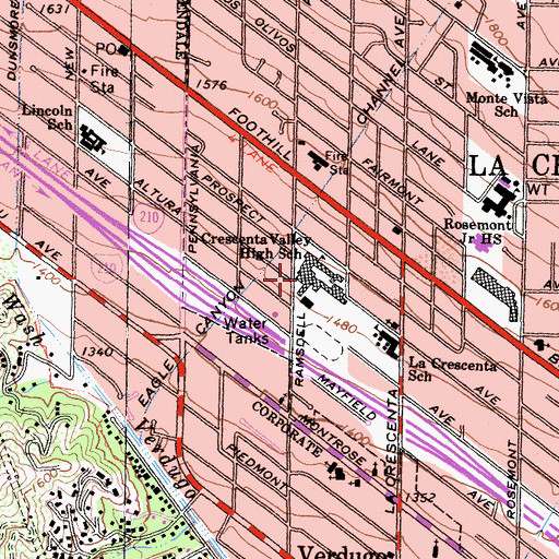 Topographic Map of Crescenta Valley High School, CA
