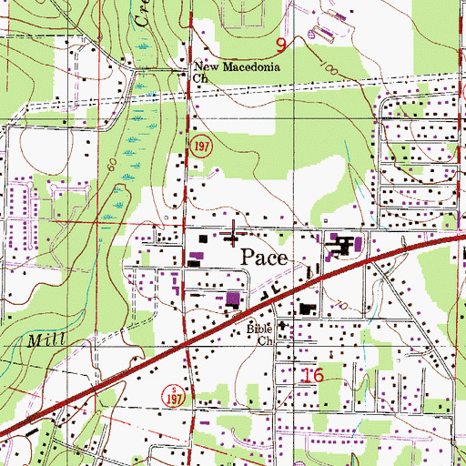 Topographic Map of First Baptist Church of Pace, FL