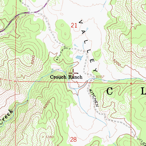 Topographic Map of Crouch Ranch, CA