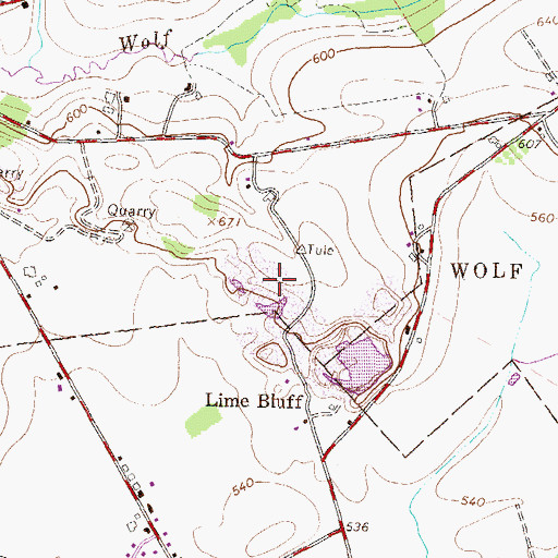 Topographic Map of Lime Bluff Quarry, PA