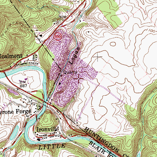 Topographic Map of Tyrone Forge Quarry, PA