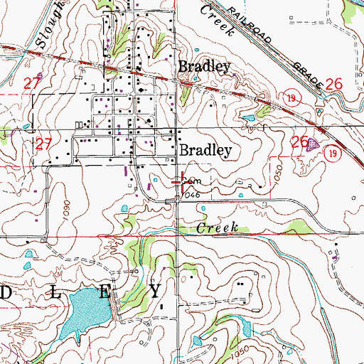 Topographic Map of Bradley Cemetery, OK