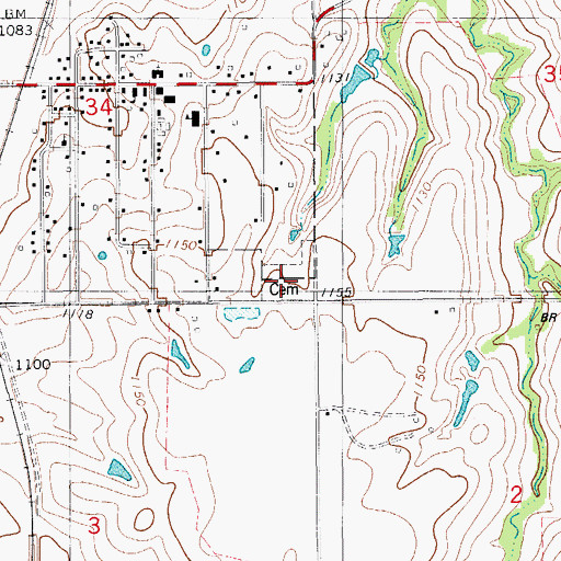 Topographic Map of Ninnekah Cemetery, OK