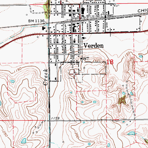 Topographic Map of Verden Cemetery, OK